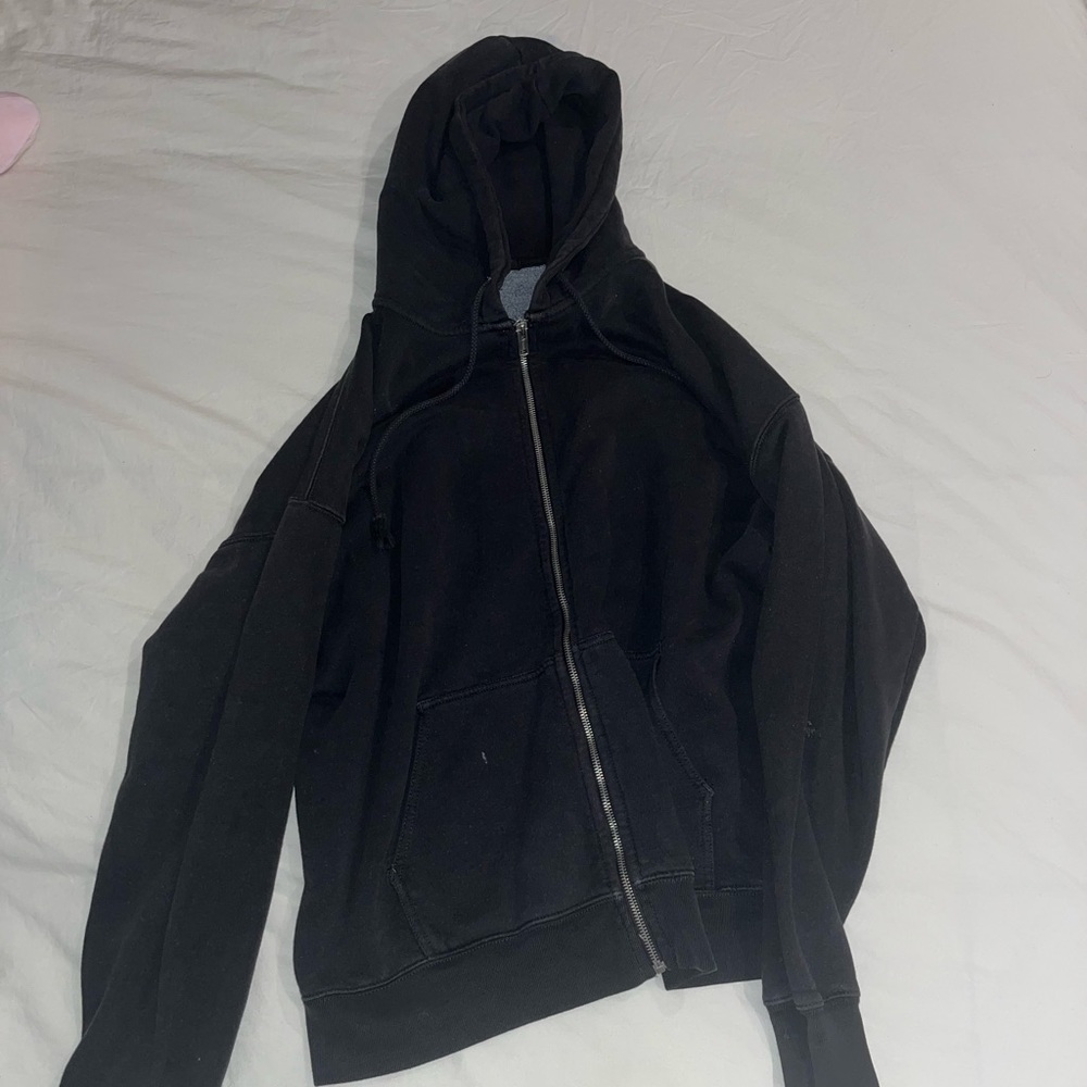 Brandy Melville John Galt oversized black fleece zip-up hoodie size S